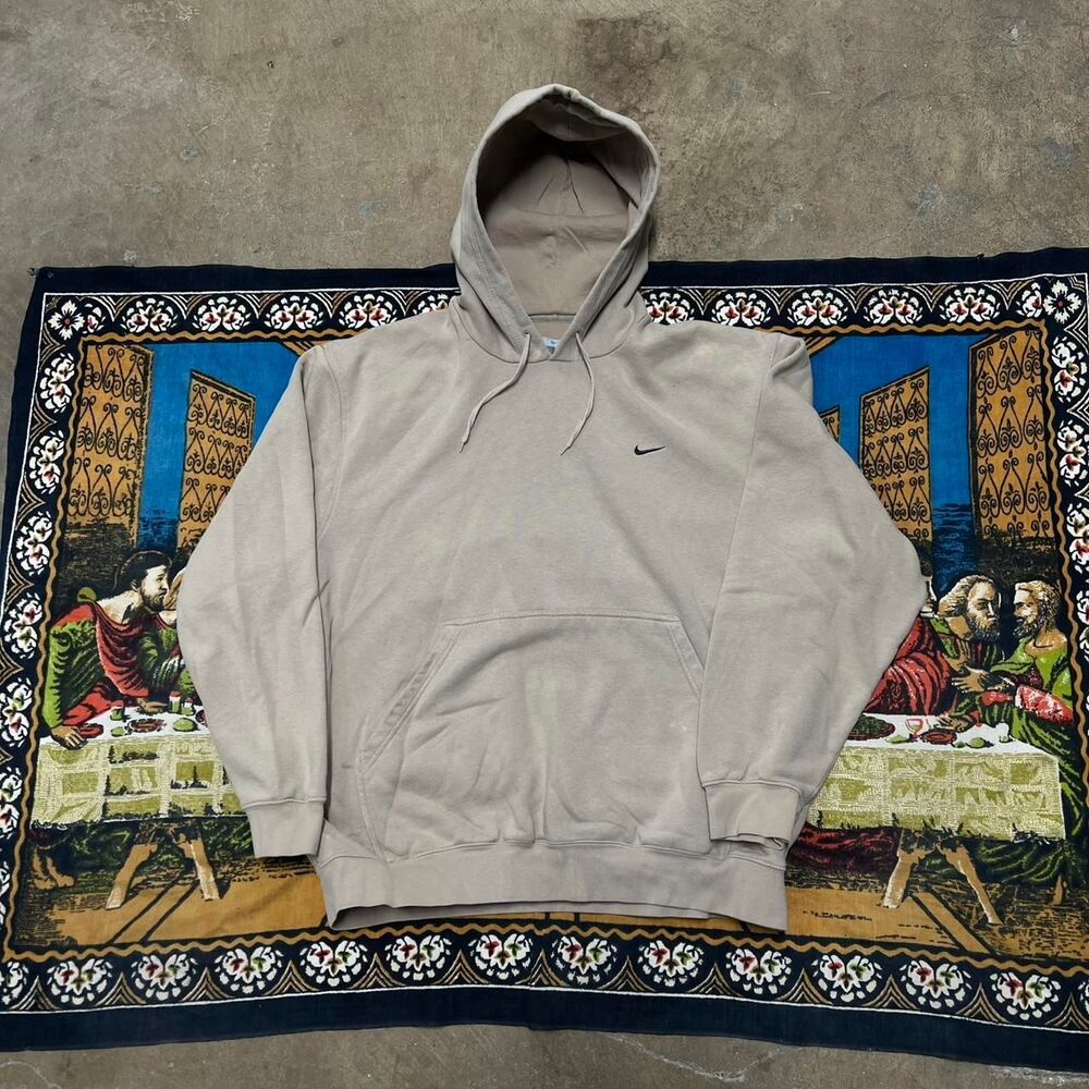 Vintage Tan Nike Hoodie Size xxl Baggy oversized fit Travis Scott silver tag y2k